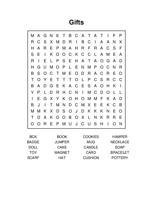 Gifts Word Search Puzzle