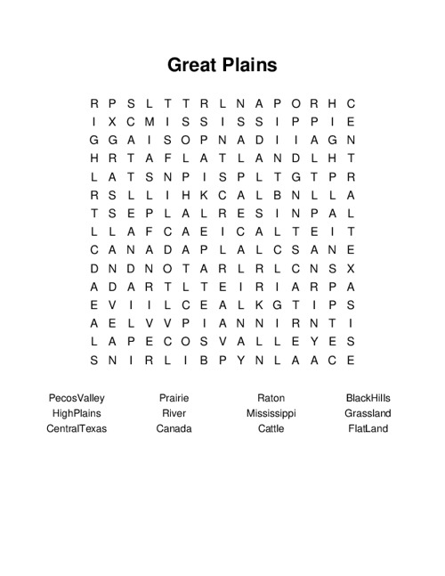 Great Plains Word Search Puzzle