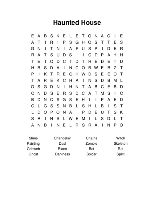 Haunted House Word Search Puzzle