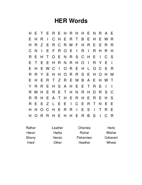 HER Words Word Search Puzzle