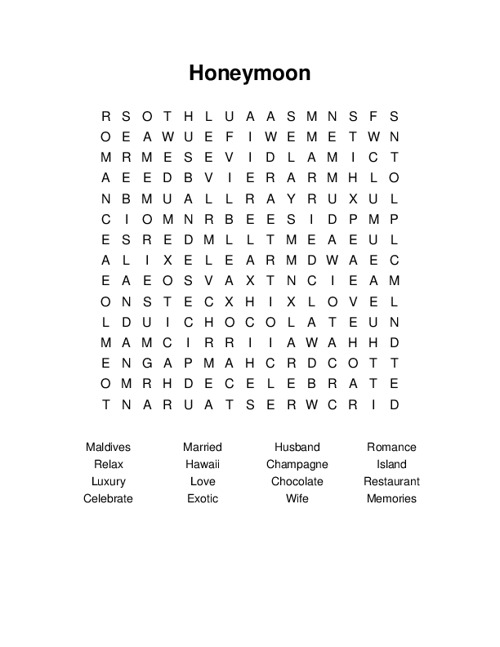 Honeymoon Word Search Puzzle