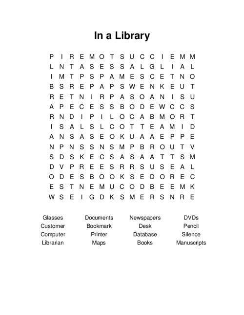 In a Library Word Search Puzzle
