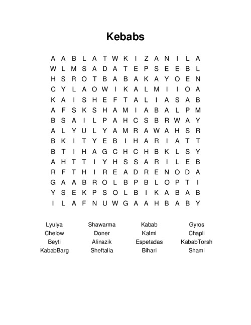 Kebabs Word Search Puzzle