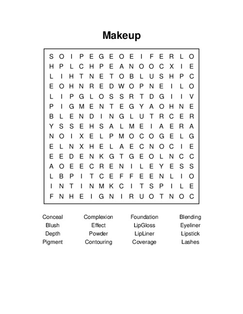 Makeup Word Search Puzzle