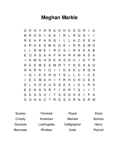 Meghan Markle Word Search Puzzle