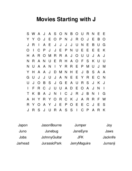 Movies Starting with J Word Search Puzzle