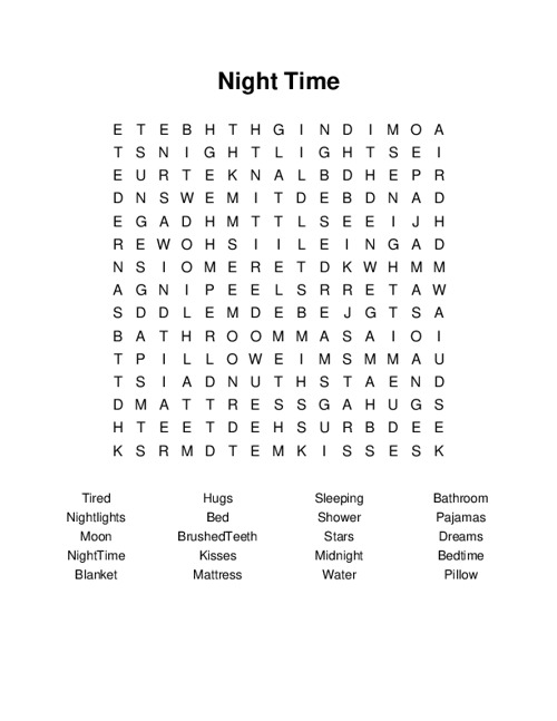 Night Time Word Search Puzzle