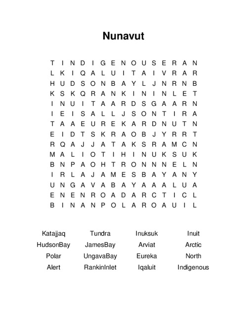 Nunavut Word Search Puzzle