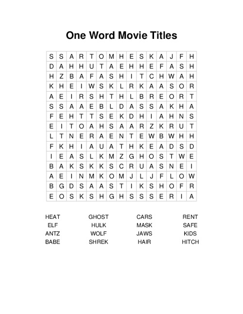 One Word Movie Titles Word Search Puzzle