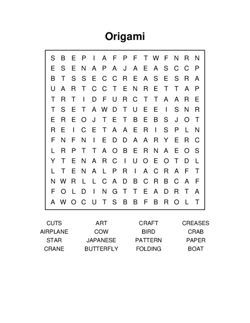 Origami Word Search Puzzle