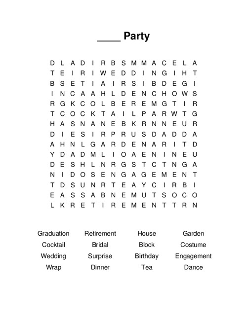 ____ Party Word Search Puzzle