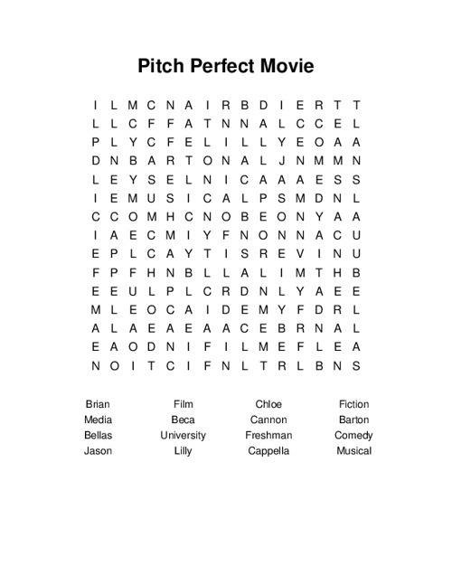 Pitch Perfect Movie Word Search Puzzle