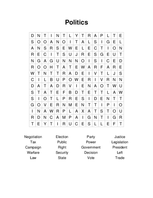 Politics Word Search