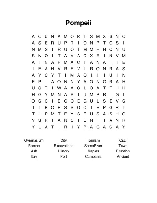 Pompeii Word Search Puzzle