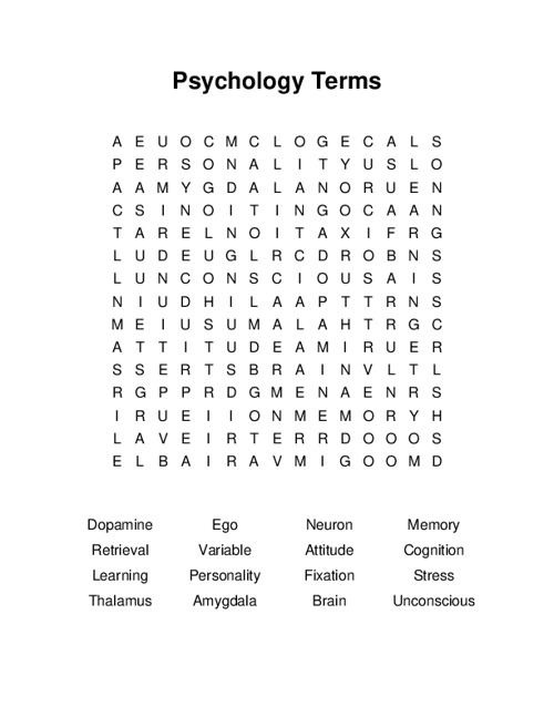 Psychology Terms Word Search Puzzle