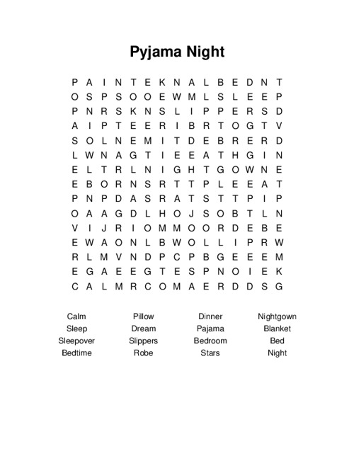 Pyjama Night Word Search Puzzle