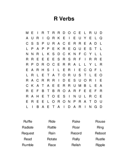 R Verbs Word Search Puzzle
