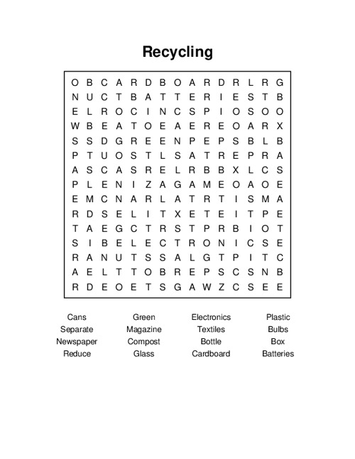 Recycling Word Search Puzzle