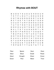 Rhymes with BOUT Word Search Puzzle