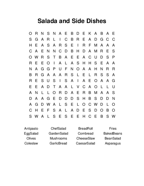 Salada and Side Dishes Word Search Puzzle