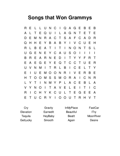 Songs that Won Grammys Word Search Puzzle