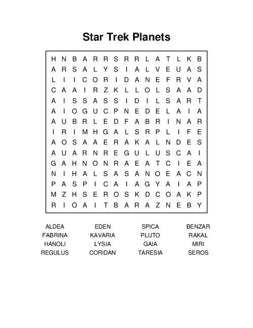 Star Trek Planets Word Search Puzzle