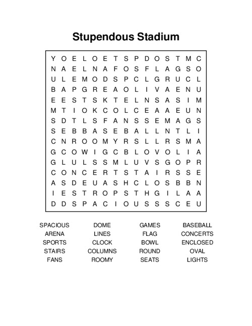 Stupendous Stadium Word Search Puzzle