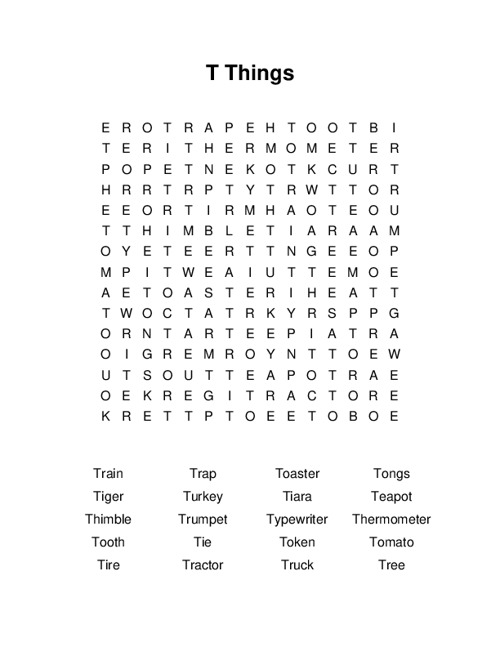 T Things Word Search Puzzle