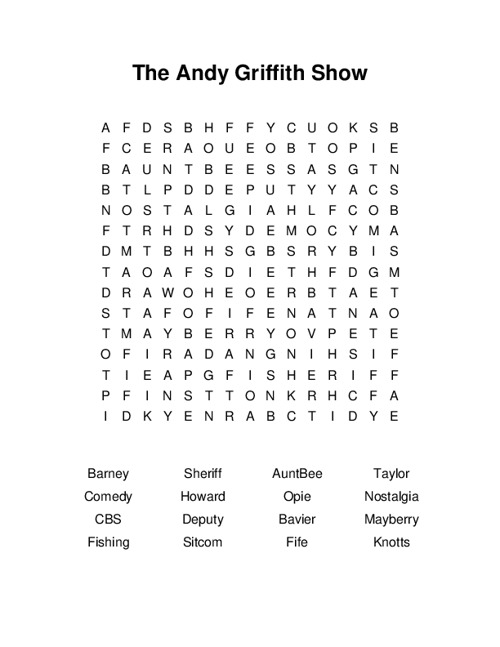 The Andy Griffith Show Word Search Puzzle