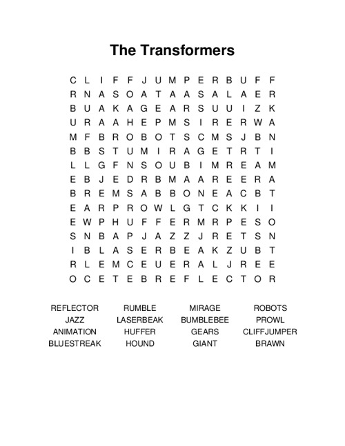 The Transformers Word Search Puzzle