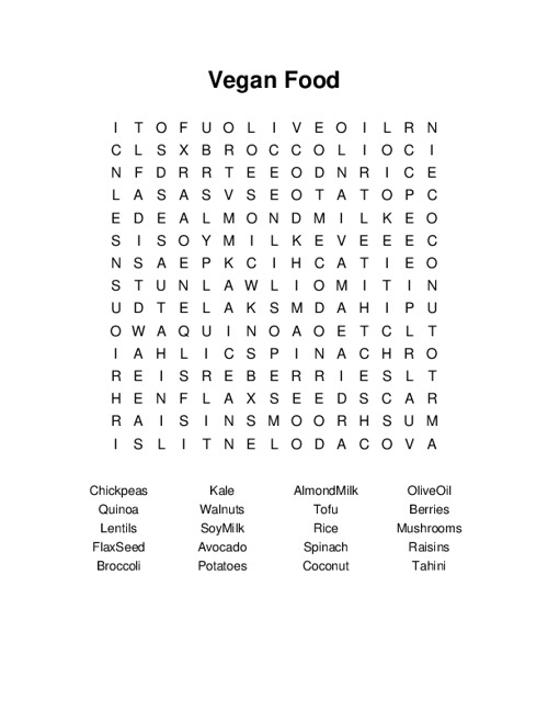 Vegan Food Word Search Puzzle