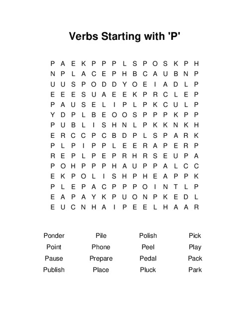 Verbs Starting with P Word Search Puzzle