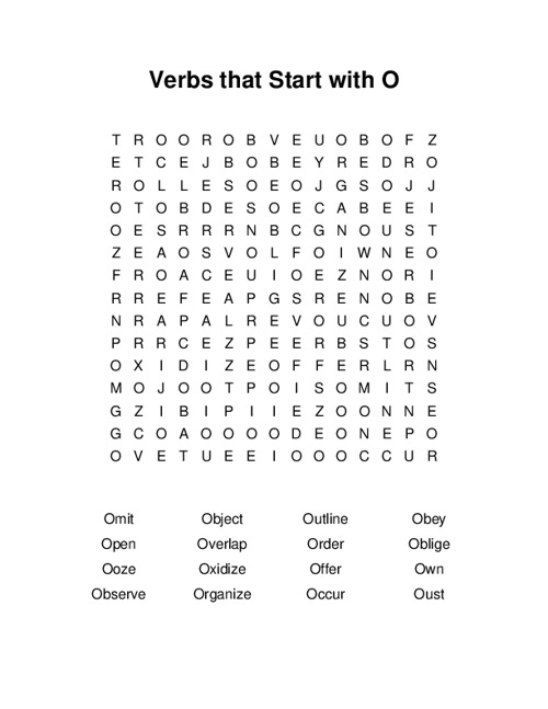 Verbs that Start with O Word Search Puzzle