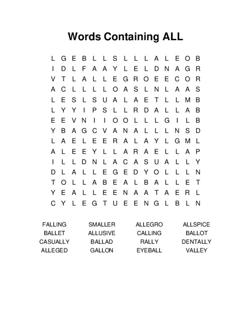 Words Containing ALL Word Search Puzzle