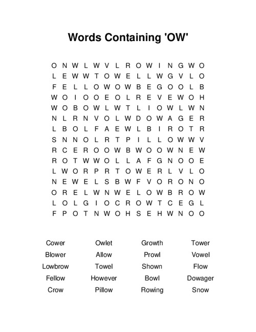 Words Containing OW Word Search Puzzle