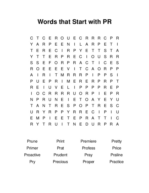 Words That Start With PR Word Search