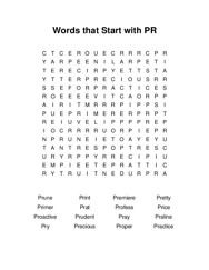 Words that Start with PR Word Search Puzzle