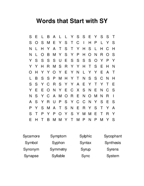 Words That Start With SY Word Search