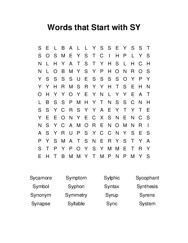 Words that Start with SY Word Search Puzzle