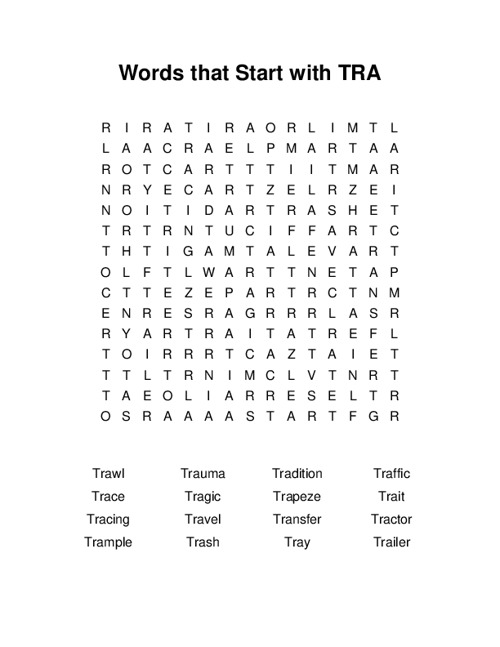 Words that Start with TRA Word Search Puzzle