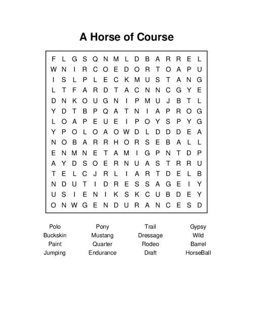 A Horse of Course Word Search Puzzle