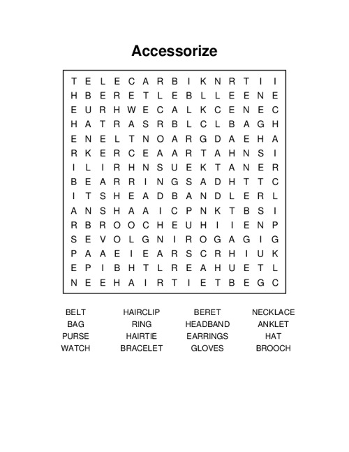 Accessorize Word Search Puzzle