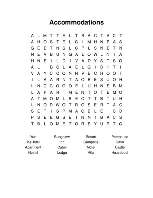 Accommodations Word Search Puzzle