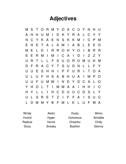 Adjectives Word Search Worksheet Adjective Words Teaching Adjectives My XXX Hot Girl