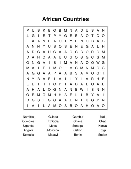 African Countries Word Search