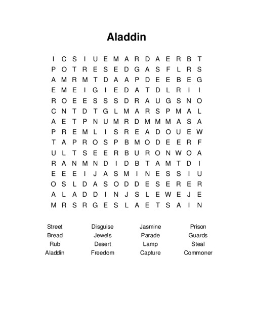 Aladdin Word Search Puzzle