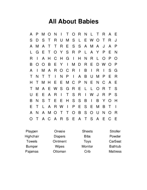 All About Babies Word Search Puzzle