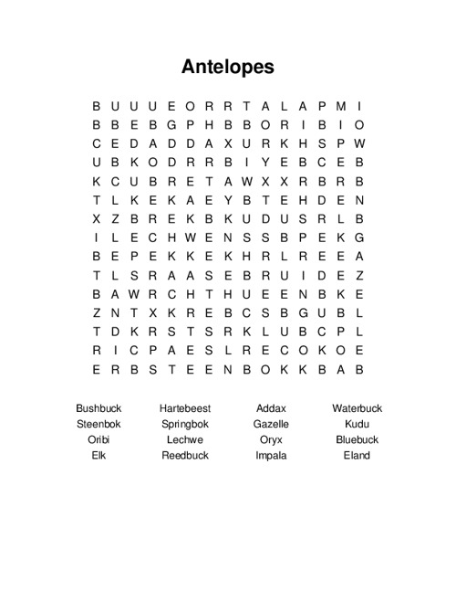 Antelopes Word Search Puzzle