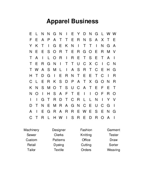 Apparel Business Word Search Puzzle