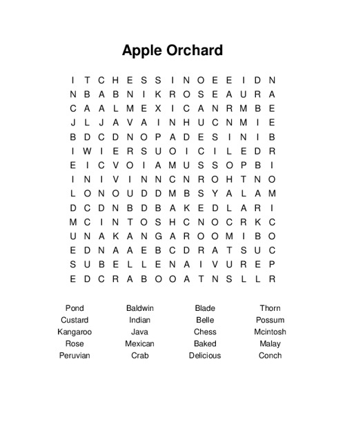 Apple Orchard Word Search Puzzle
